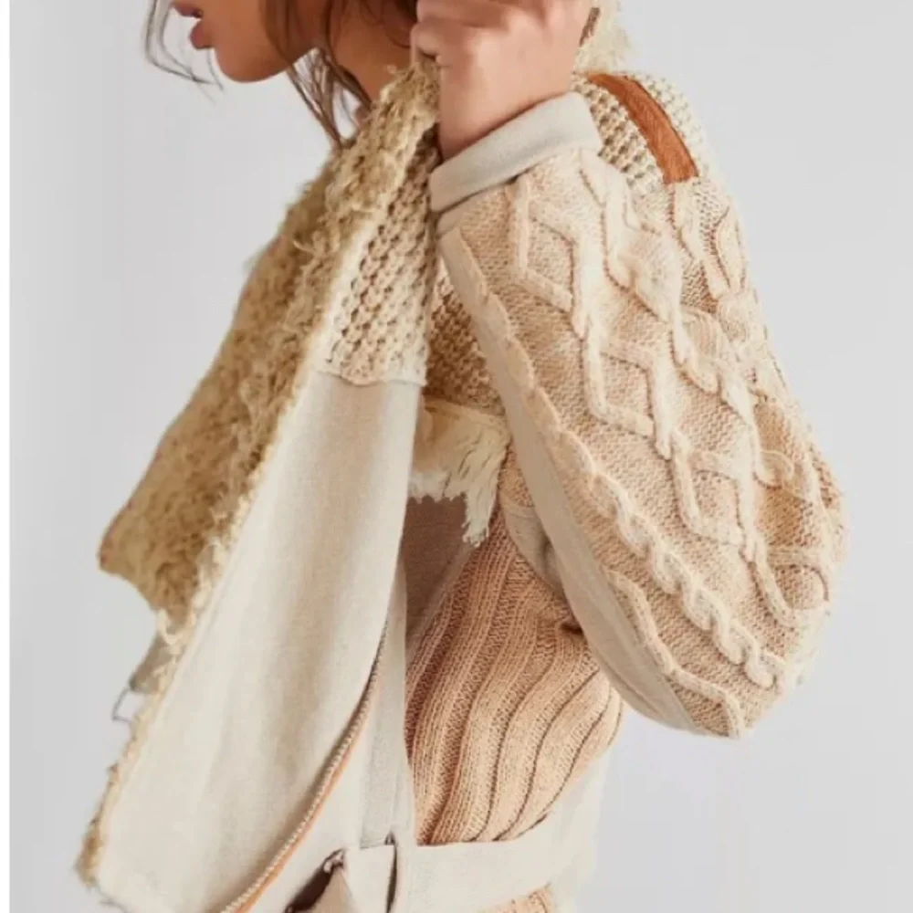 Free People Cozy Knit Mix Moto Jacket Winter White Sz S NWT - Picture 8 of 14